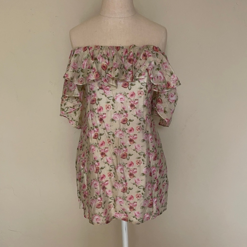 Rose Print Off the Shoulder Dress